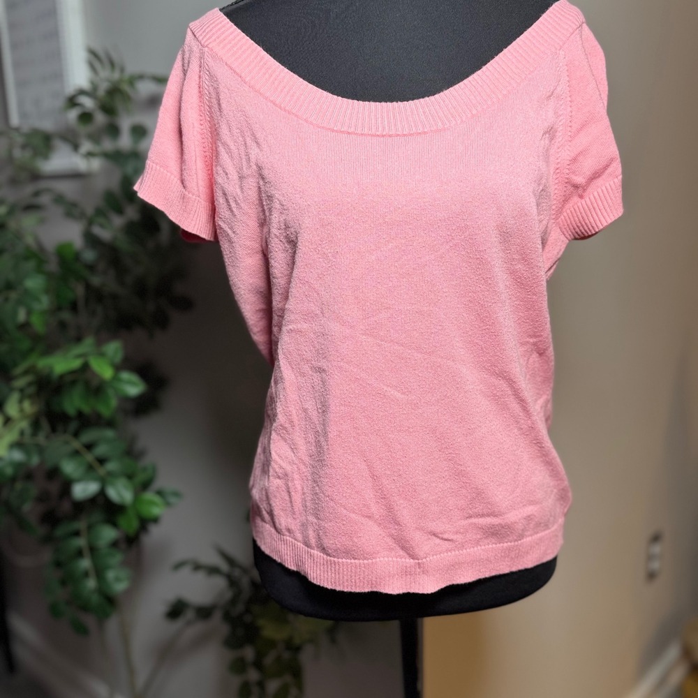 Tailor B Moss Pink Short Sleeve Knit Scoop Neck Sweater Top Womens Large